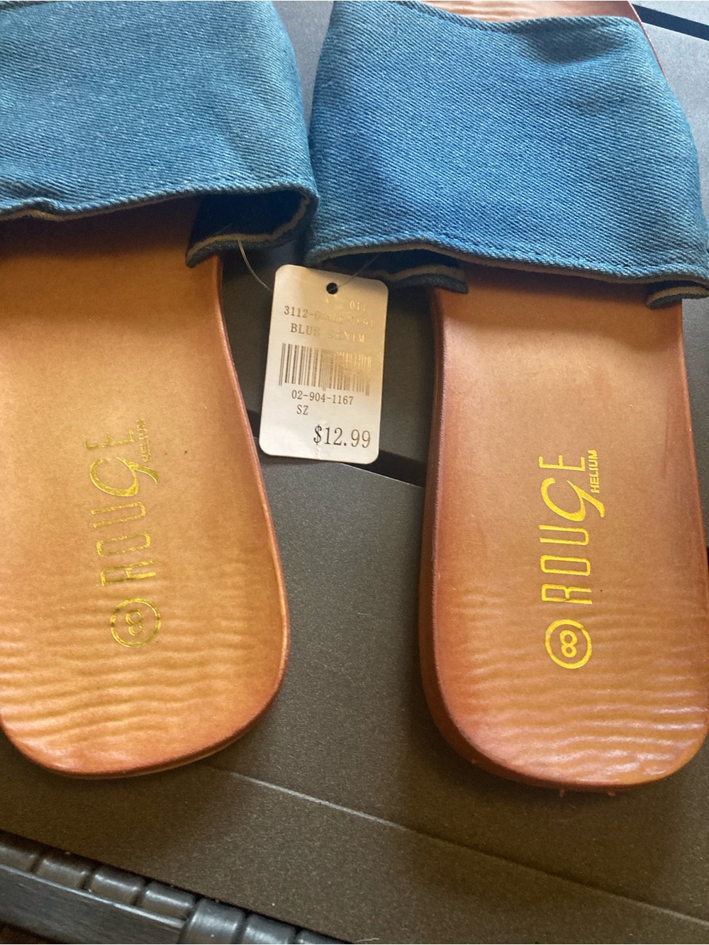 Women’s Denim Slide Sandals with Leather-Look Footbed - Picture 2 of 2